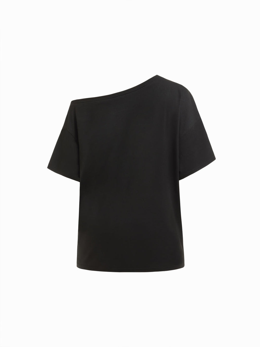 Black Asymmetrical Off‑Shoulder Animal Graphic Short‑Sleeve Tee