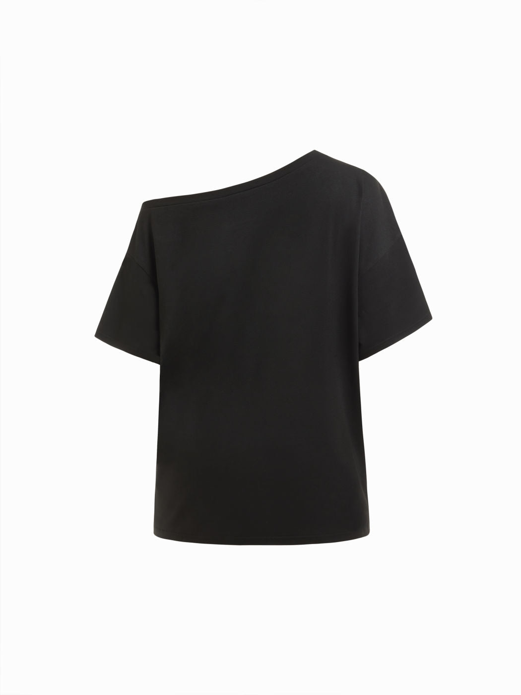 Black Asymmetrical Off‑Shoulder Animal Graphic Short‑Sleeve Tee