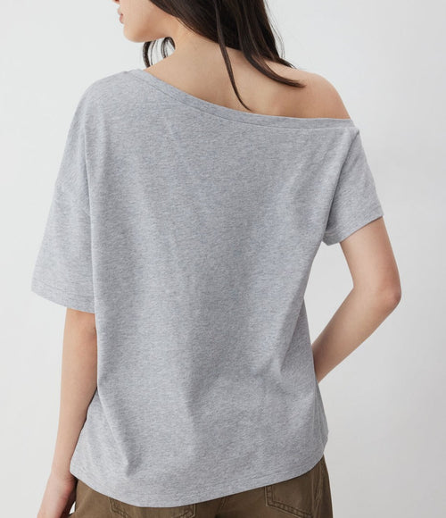 Grey Dachshund Graphic Asymmetrical Neck Oversized Short‑Sleeve Tee